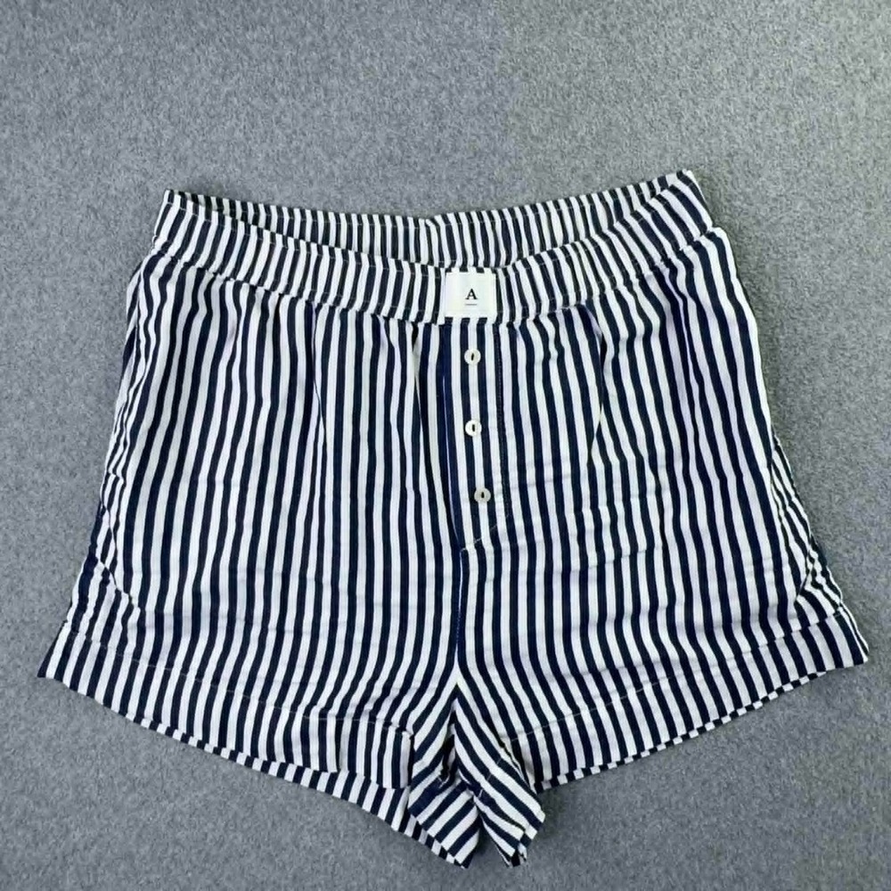 Anthropologie A Brand Shorts Women's M Blue White Striped Elastic Waist‎ Lounge